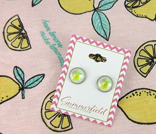 Summerfield Collection Stainless Steel Fruit Print Frosted Resin Stud Earrings 12mm (Lemon)