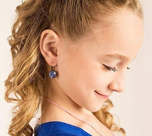 Summerfield Collection Antiqued Gold-tone Purple Blue Green Iridescent Glitter Glass Lever-back Earrings Hand-painted