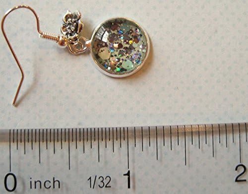 Summerfield Collection Silver-tone Mint Green Glitter Glass Flower Charm Dangle Earrings