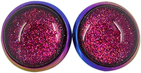 Summerfield Collection Rainbow Stainless Steel Metallic Glitter Glass Stud Earrings Hand-painted 12mm (Pink)