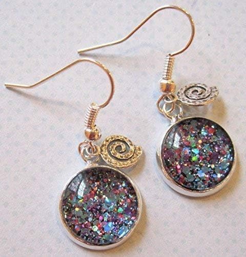 Summerfield Collection Silver-tone Blue Purple Pink Glitter Glass Swirl Charm Dangle Earrings