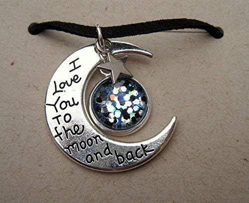 Summerfield Collection Silver-Tone Meteor Glitter Glass I Love You to the Moon and Back Pendant Necklace Black Faux Suede