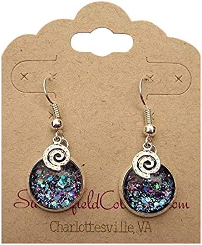 Summerfield Collection Silver-tone Blue Purple Pink Glitter Glass Swirl Charm Dangle Earrings