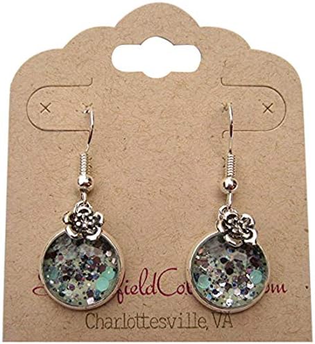 Summerfield Collection Silver-tone Mint Green Glitter Glass Flower Charm Dangle Earrings