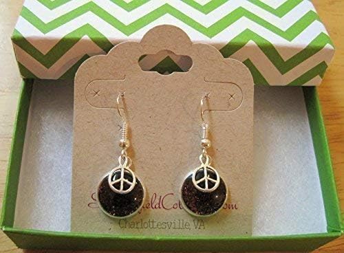 Summerfield Collection Silver-tone Black Rainbow Duochrome Flake Glitter Glass Peace Sign Charm Dangle Earrings