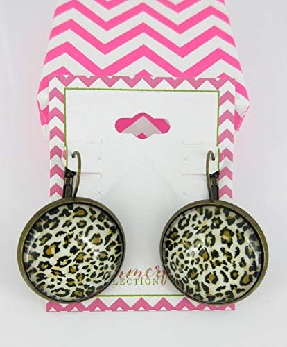 Summerfield Collection Antiqued Gold-tone Animal Print Glass Lever-back Drop Earrings Large 25mm