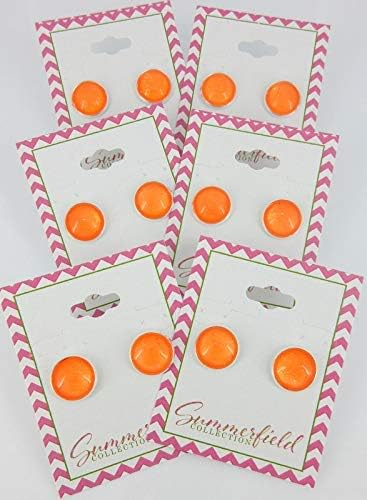 Summerfield Collection Silver-tone Neon Orange Glitter Glass Stud Earrings Hand-painted 12mm