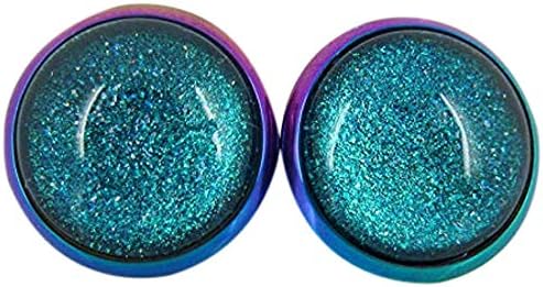 Summerfield Collection Rainbow Stainless Steel Metallic Glitter Glass Stud Earrings Hand-painted 12mm (Aqua Blue)
