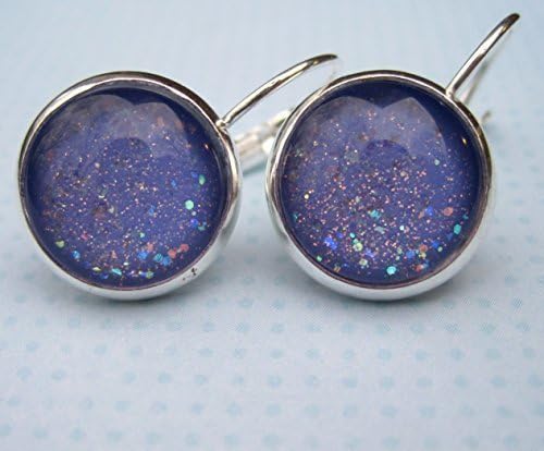 Summerfield Collection Silver-tone Periwinkle Purple Glitter Glass Lever-back Drop Galaxy Earrings Hand-painted
