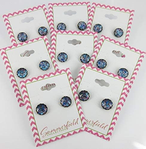 Summerfield Collection Antiqued Gold-tone Purple and Blue Glitter Glass Stud Earrings Hand-painted 10mm