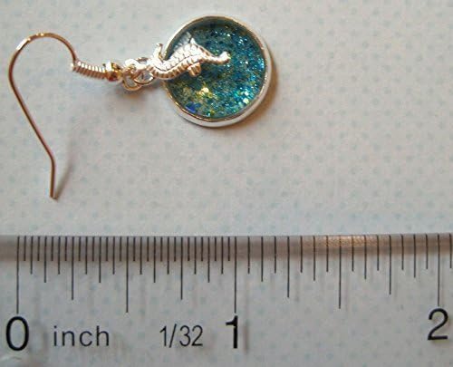 Summerfield Collection Silver-tone Blue Glitter Glass Seahorse Charm Dangle Earrings Hand-painted