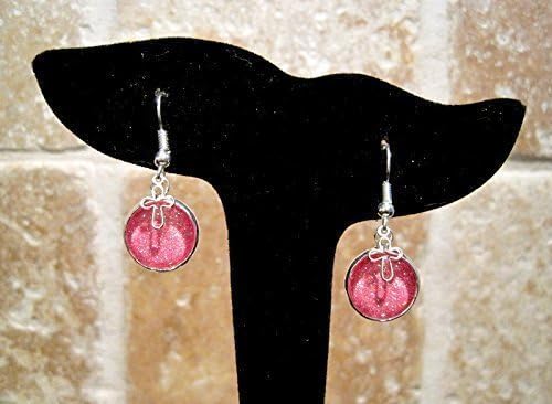 Summerfield Collection Silver-tone Pink Holographic Glitter Glass Open Cross Charm Dangle Earrings