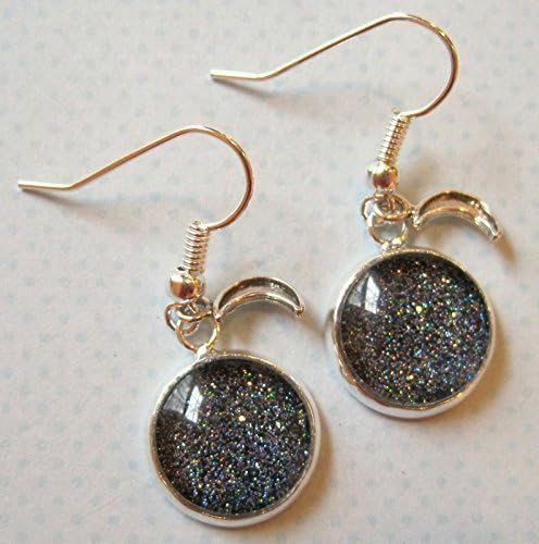 Summerfield Collection Silver-tone Starry Night Glitter Glass Crescent Moon Charm Galaxy Dangle Earrings