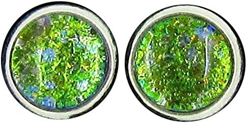 Summerfield Collection Silver-tone Green and Blue Glitter Glass Stud Earrings Hand-painted 8mm