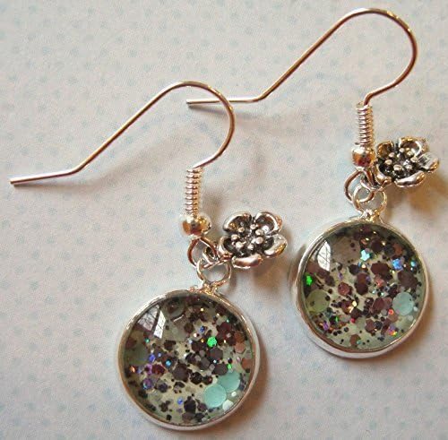 Summerfield Collection Silver-tone Mint Green Glitter Glass Flower Charm Dangle Earrings
