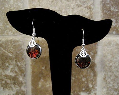 Summerfield Collection Silver-tone Black and Red Chunky Duochrome Glitter Glass Tiny Peace Sign Charm Dangle Earrings