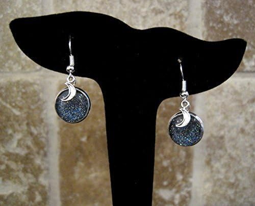 Summerfield Collection Silver-tone Starry Night Glitter Glass Crescent Moon Charm Galaxy Dangle Earrings