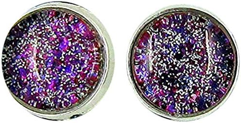Summerfield Collection Silver-tone Purple Blue Gold Green Glitter Glass Stud Earrings Hand-painted 8mm