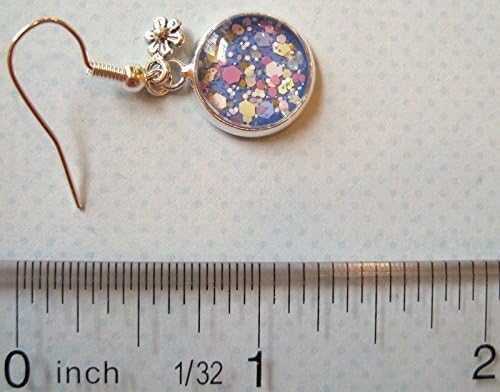 Summerfield Collection Silver-tone Pastel Mix Glitter Glass Daisy Flower Charm Dangle Earrings