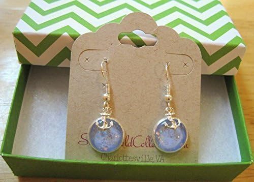 Summerfield Collection Silver-tone Blue Iridescent Glitter Glass Anchor Charm Dangle Earrings