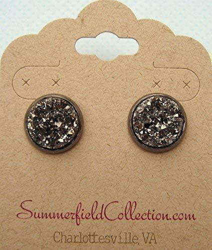 Summerfield Collection Hematite-tone Faux Druzy Stone Stud Earrings 12mm (Gunmetal Gray)