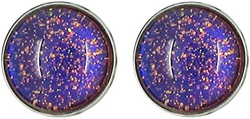 Summerfield Collection Stainless Steel Blue Red Purple and Gold Glitter Glass Stud Earrings Hand-painted 10mm