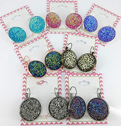 Summerfield Collection Antiqued Gold-tone Animal Print Glass Lever-back Drop Earrings Large 25mm