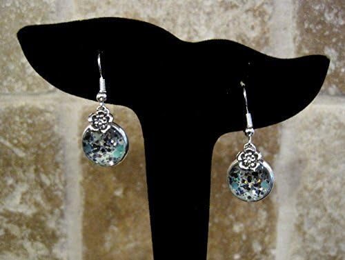 Summerfield Collection Silver-tone Mint Green Glitter Glass Flower Charm Dangle Earrings