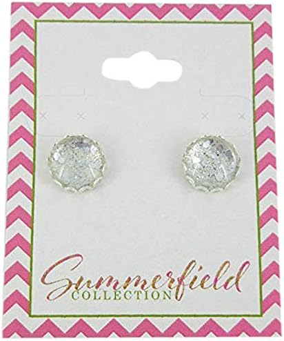 Summerfield Collection Silver-tone Glitter Glass Stud Earrings Hand-painted 10mm