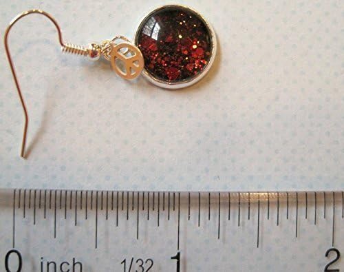Summerfield Collection Silver-tone Black and Red Chunky Duochrome Glitter Glass Tiny Peace Sign Charm Dangle Earrings