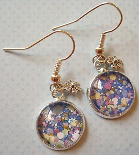 Summerfield Collection Silver-tone Pastel Mix Glitter Glass Daisy Flower Charm Dangle Earrings