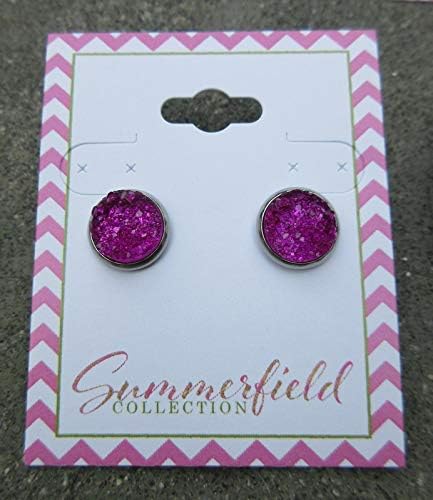Summerfield Collection Stainless Steel Deep Magenta Faux Druzy Stone Stud Earrings (10mm)