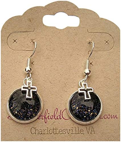 Summerfield Collection Silver-tone Black Glitter Glass Open Cross Charm Dangle Earrings