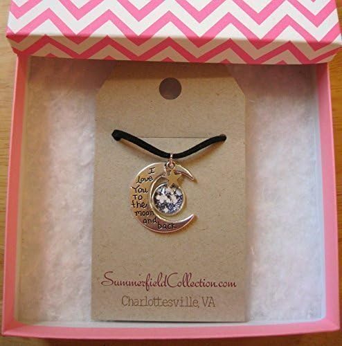 Summerfield Collection Silver-Tone Glitter Glass I Love You to the Moon and Back Pendant Necklace Black Faux Suede Cord