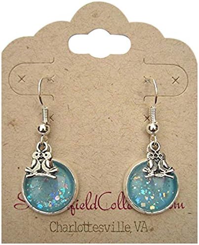 Summerfield Collection Silver-tone Robin Egg Blue Iridescent Glitter Glass Lovebirds Charm Dangle Earrings