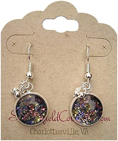Summerfield Collection Silver-tone Purple Pink Yellow Glitter Glass 3 Bead Tassel Charm Dangle Earrings