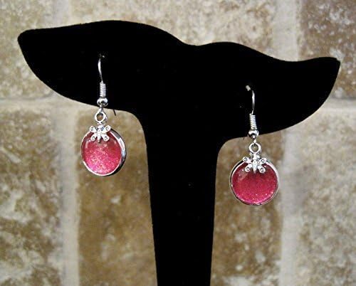 Summerfield Collection Silver-tone Pink Glitter Glass Butterfly Charm Dangle Earrings Hand-painted