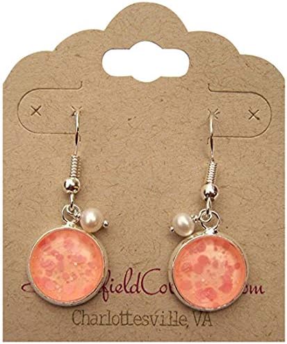 Summerfield Collection Silver-tone Peach Pink Glitter Glass Cultured Freshwater 4mm Pearl Charm Dangle Earrings