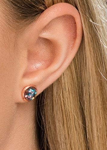 Summerfield Collection Rose Gold-tone Aqua Blue Silver and Pink Glitter Resin Stud Earrings 8mm