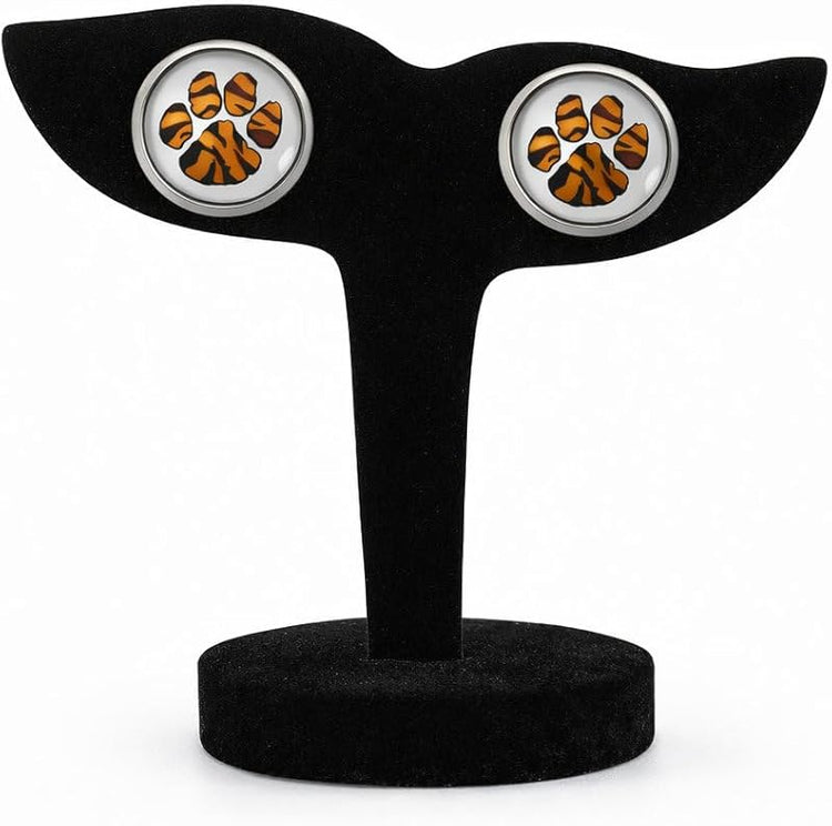 Summerfield Collection Stainless Steel Orange and Black Paw Print Glass Stud Earrings 12mm (Soft Paw)