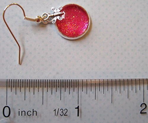 Summerfield Collection Silver-tone Pink Glitter Glass Butterfly Charm Dangle Earrings Hand-painted