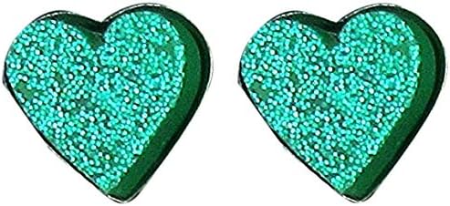 Summerfield Collection Stainless Steel Glitter Acrylic Heart Stud Earrings 8mm (Teal Blue Green)