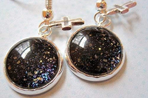 Summerfield Collection Silver-tone Black Glitter Glass Open Cross Charm Dangle Earrings