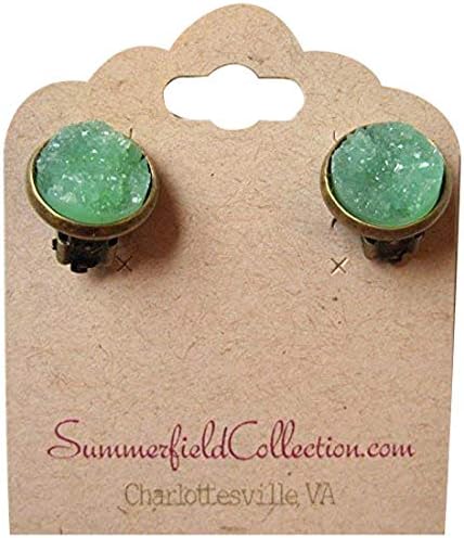 Summerfield Collection CLIP-ON Antiqued Gold-tone Faux Druzy Stone Stud Earrings 12mm (Mint Green)