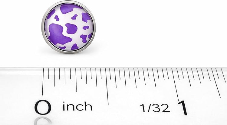 Summerfield Collection Stainless Steel Cow Animal Print Glass Stud Earrings 12mm Black (Purple)