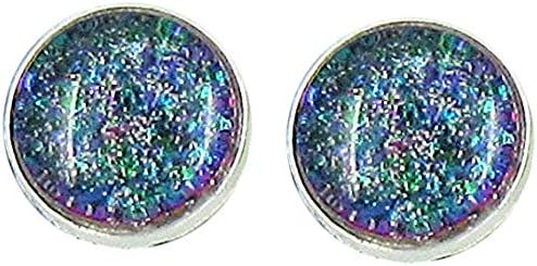 Summerfield Collection Silver-tone Blue Purple Glitter Glass Stud Earrings Hand-painted 8mm