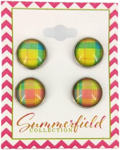 Summerfield Collection Stainless Steel Duo Stud Earrings Plaid Print Glass 12mm Set (Pastel)