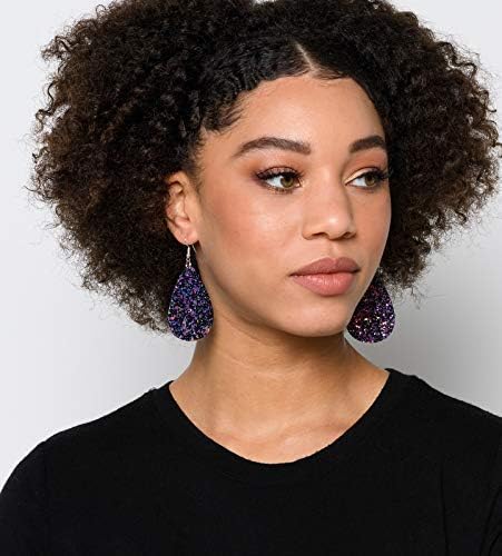 Summerfield Collection Silver-tone Glitter Faux Leather Large Teardrop Dangle Earrings (Black and Rainbow)