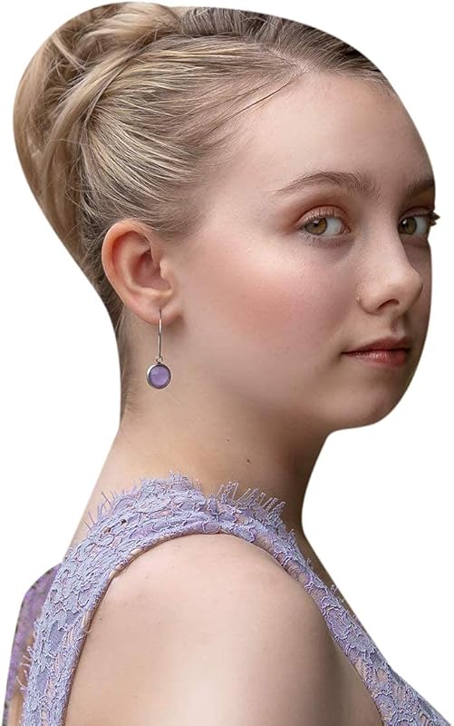 Summerfield Collection Stainless Steel Lavender Purple Glass Charm Hoop Earrings Hand-painted 1"