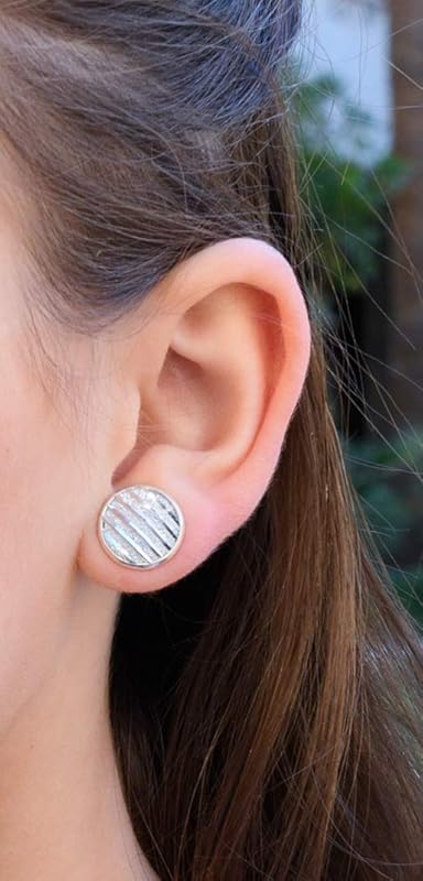 Summerfield Collection Silver-tone Frosted Metallic Stripe Stud Earrings 12mm (Silver)